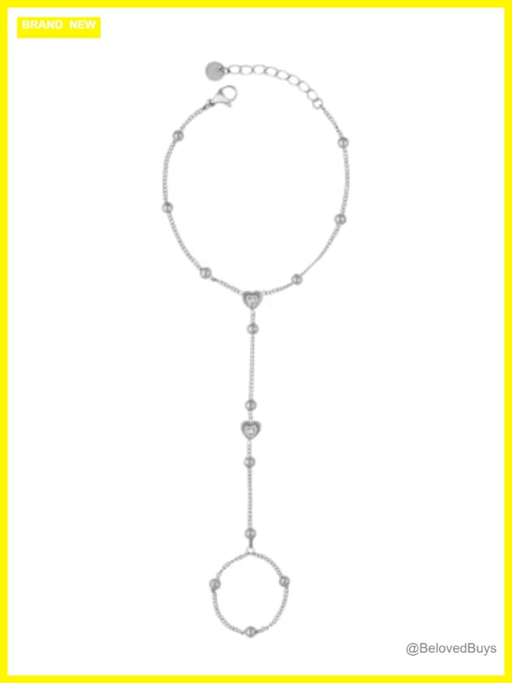 Silver-tone Heart Finger Chain Bracelet Stainless Steel Zirconia Emo Punk Grunge